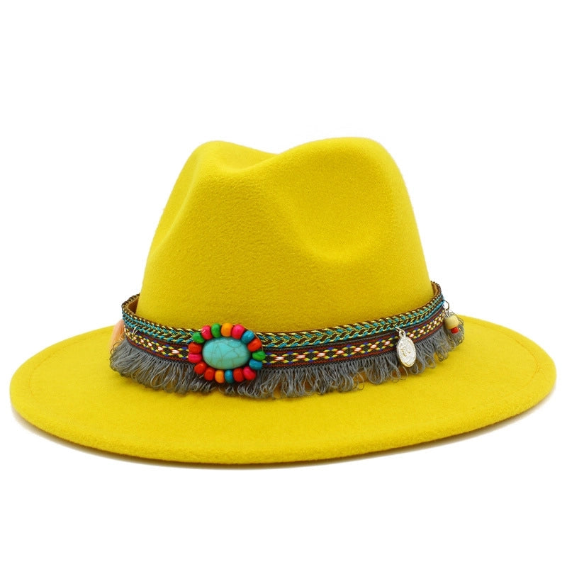 Lightweight New Jazz Hat Men's And Women's Retro Ethnic Style Top Hat Woolen Gentleman Hat Felt Hat