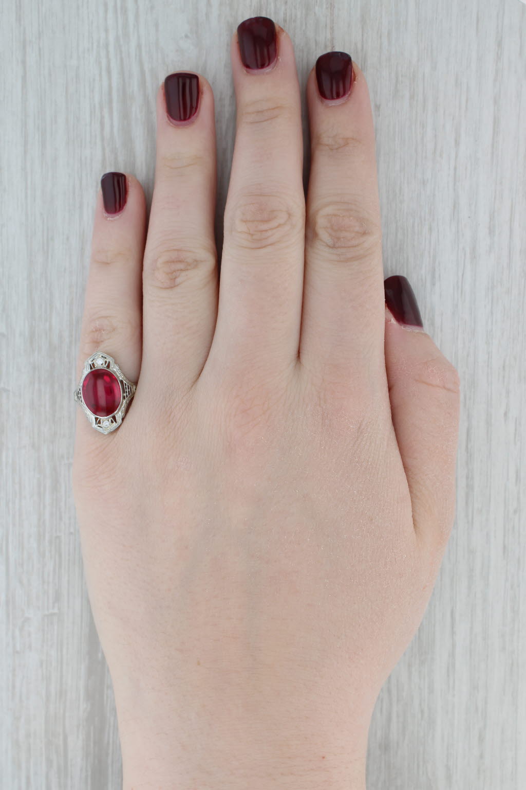 Art Deco 5.23ctw Lab Created Ruby Diamond Ring 18k White Gold Size 6