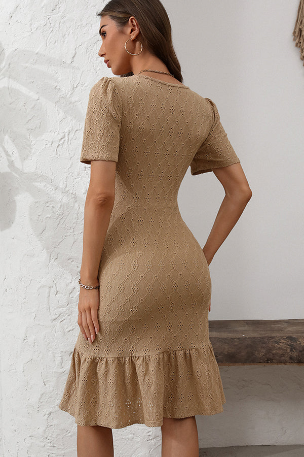 Fashion Solid Ruffle Hem Bodycon Dress