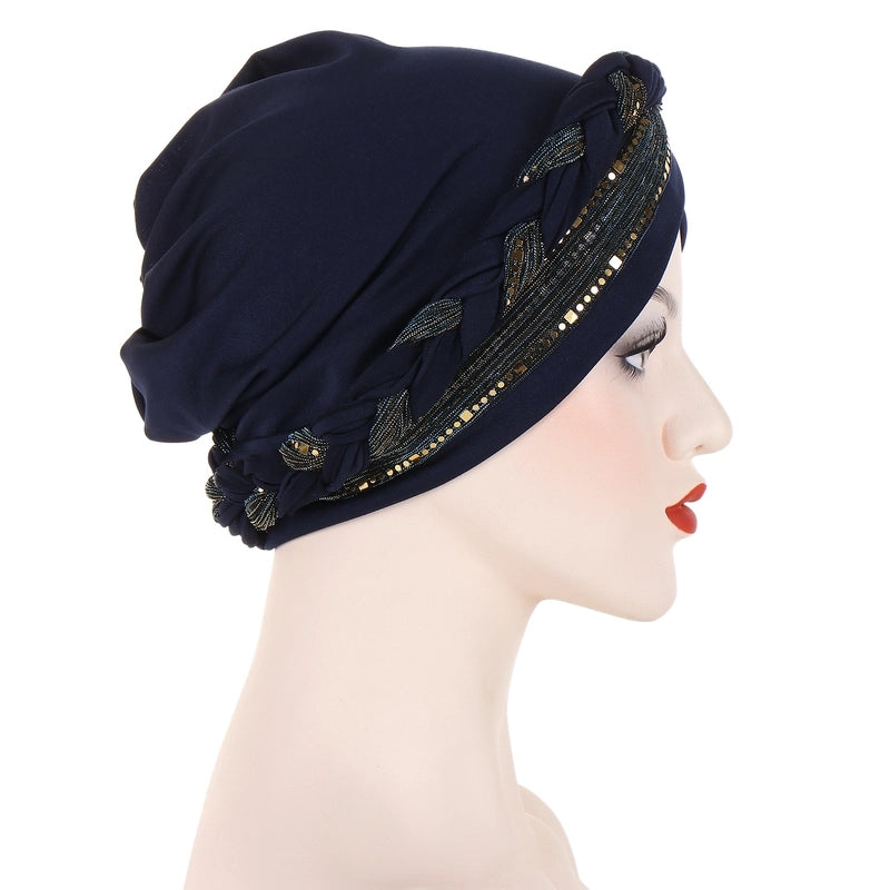 New Sequined Braid Hat Fashion Headscarf Hat Women's Travel Pullover Hat