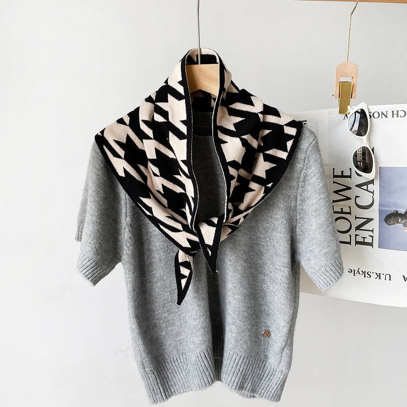 Women's Elegant Color Block Knit Crochet Lace Scarf