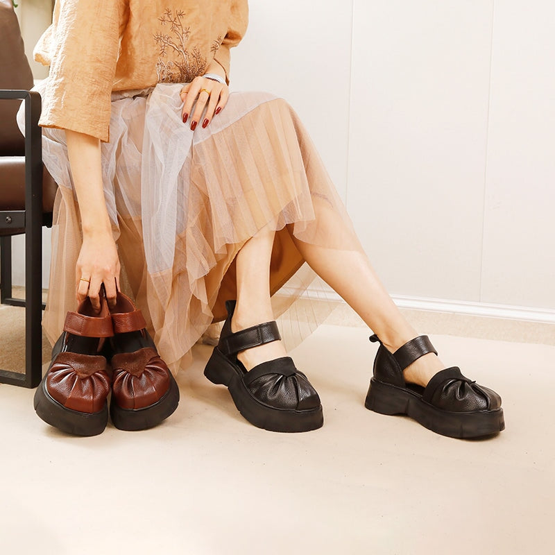 60mm Chunky Sole Cow Leather Mary Jane Platform Shoes in Black/Brown