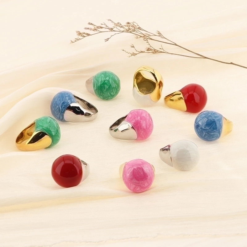 Minimalist Round Titanium Steel 18K Gold Plated Enamel Plating Rings