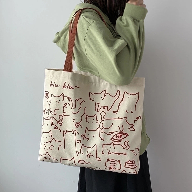Women's Basic Letter Canvas Shopping Bags
