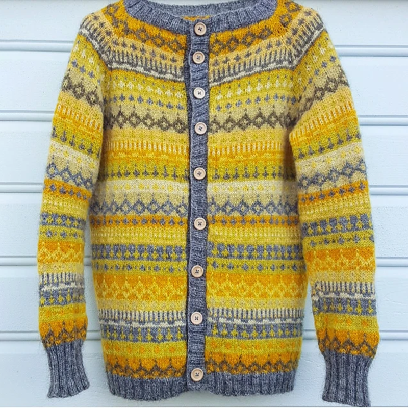 Vintage Icelandic Knit Jacquard Yellow Warmth CardiganUnisex