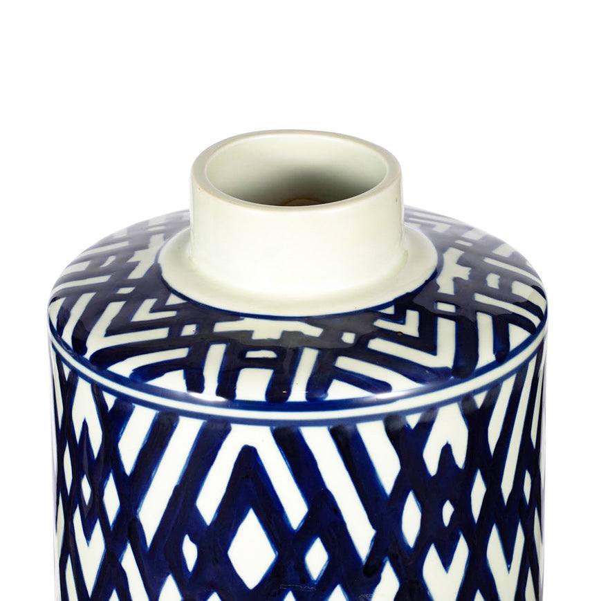 Porcelain Lidded Jar Tall - Blue Chevron