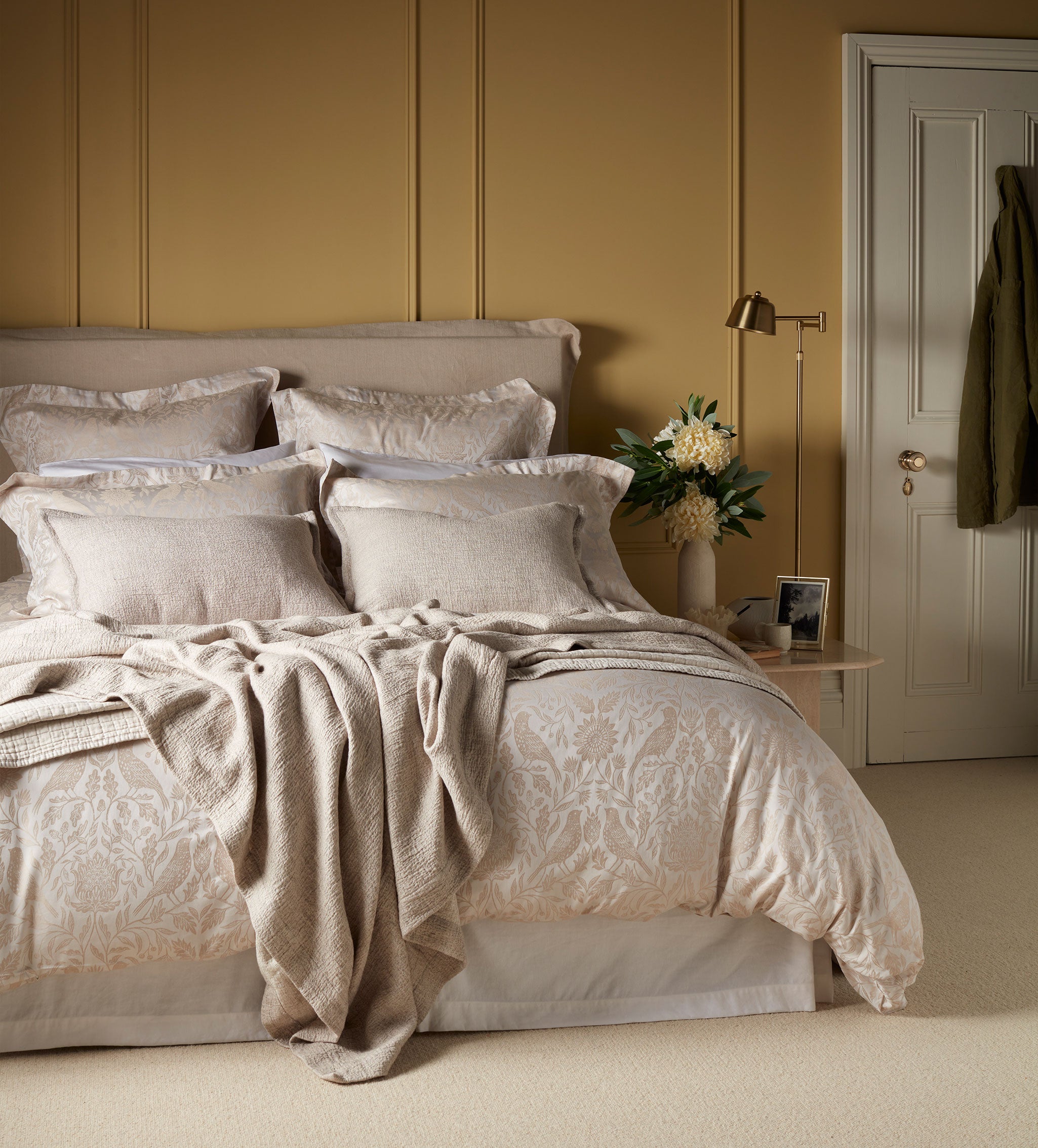 Natural Birdie Jacquard 100% Cotton Duvet Cover