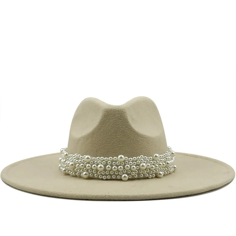 9.5cm Pearl Accessories Women's Woolen Hat Jazz Hat Autumn And Winter British Retro Top Hat Women