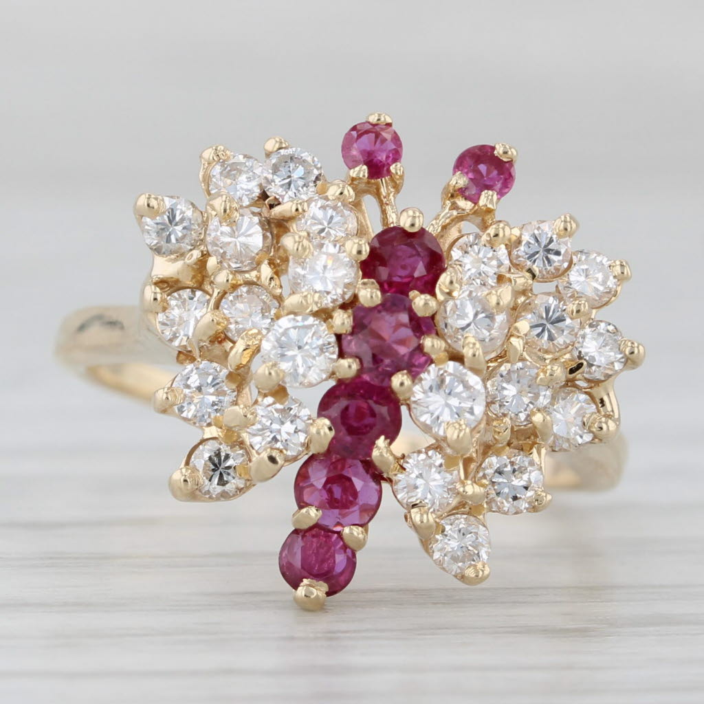 1.30ctw Diamond Ruby Cluster Butterfly Ring 14k Yellow Gold Size 7.5 Cocktail