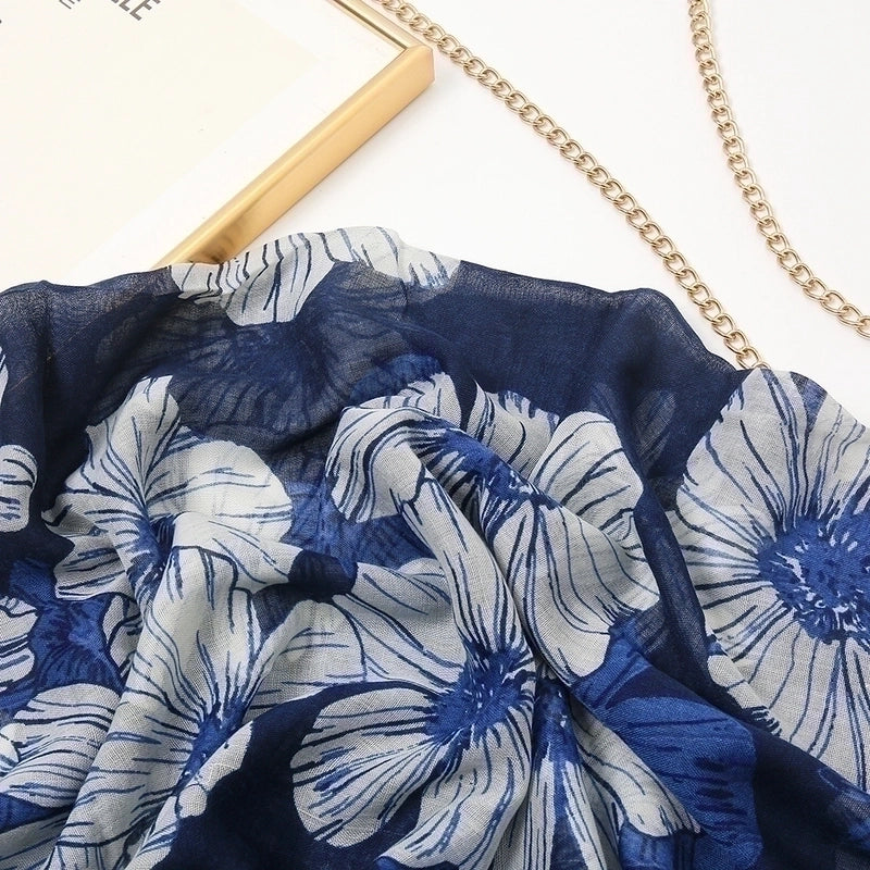 Women'S Sweet Flower Cotton And Linen Tassel Scarf
