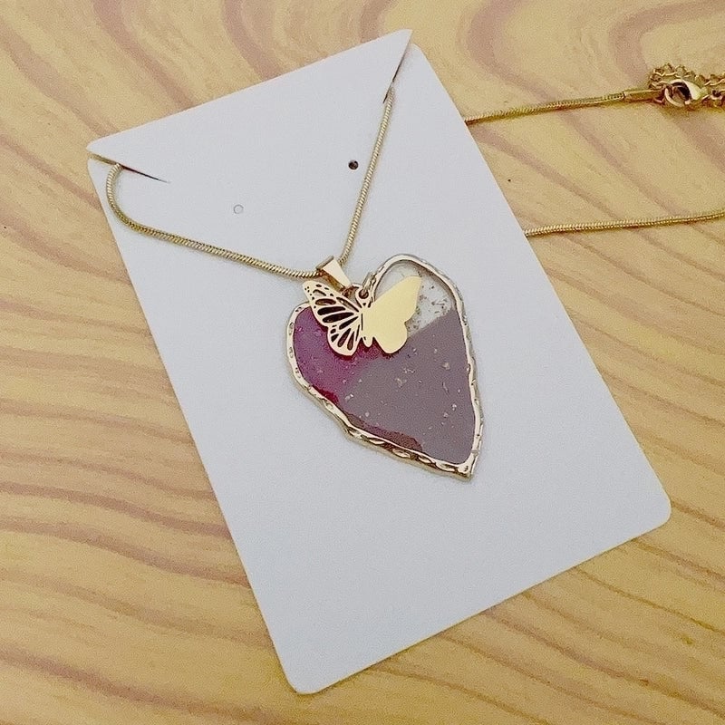 Fashion Animal Heart Shape Butterfly Stainless Steel Epoxy Pendant Necklace 1 Piece