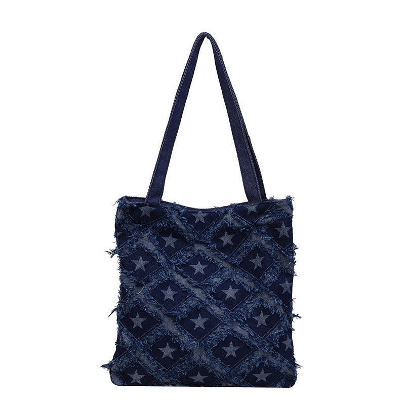 Women's Denim Star Classic Style Square Zipper Tote Bag