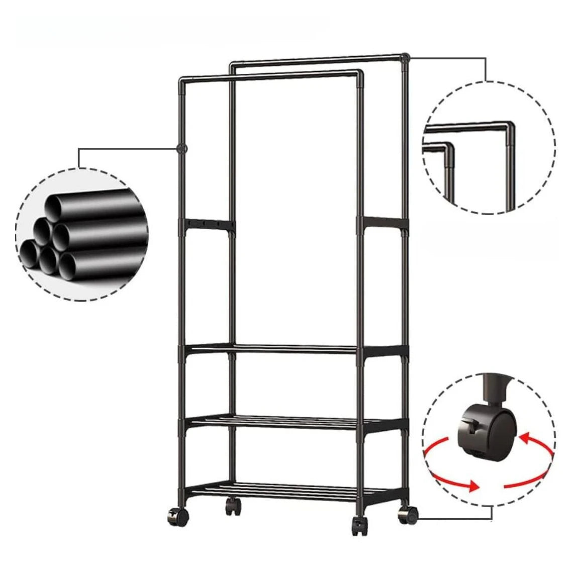 Multifunctional Metal Clothes Rack with Lower Storage Shelves