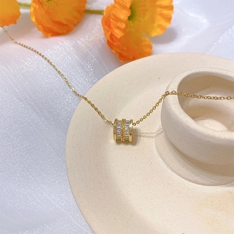 Titanium Steel Lady Inlay Heart Shape Flower Artificial Gemstones Pendant Necklace