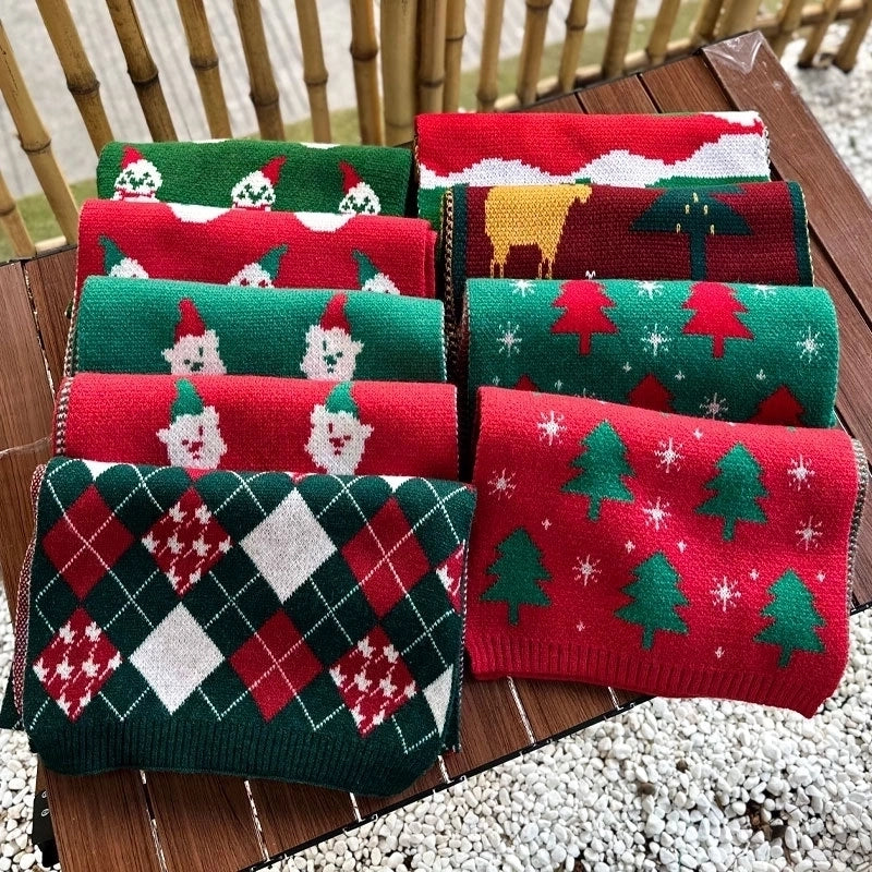 Women's Christmas Sweet Christmas Tree Santa Claus Elk Acrylic Scarf