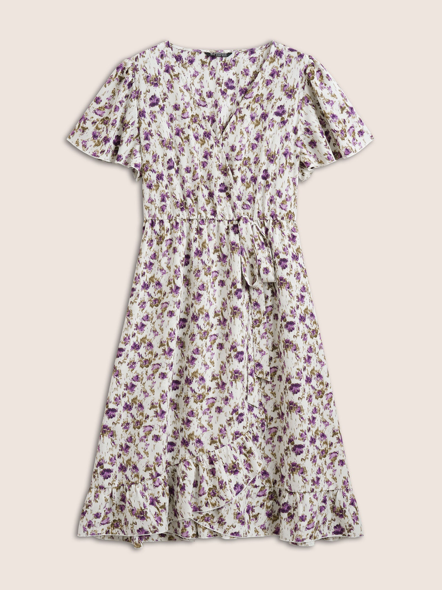 Pixel Flower Bowknot Surplice Neck Dress