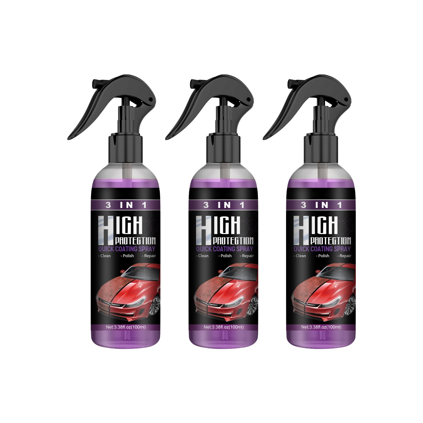 3 in 1 ceramic car coating spray. saves time and money. No more tedious car washing.