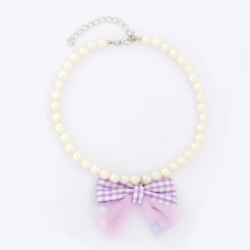 Cute Minimalist Plastic Bow Knot Beaded Pet Collar