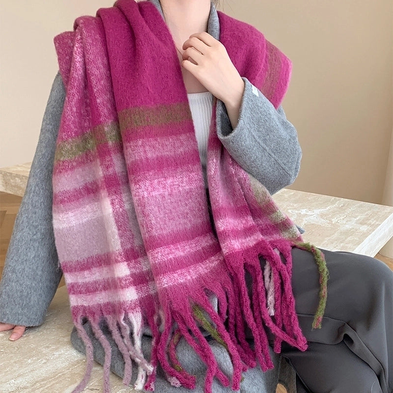 Popular Spring And Winter AC Scarf Warm Thickened Color Plaid Scarf Scarf Shawl Fashionable Western Style Outer Wear