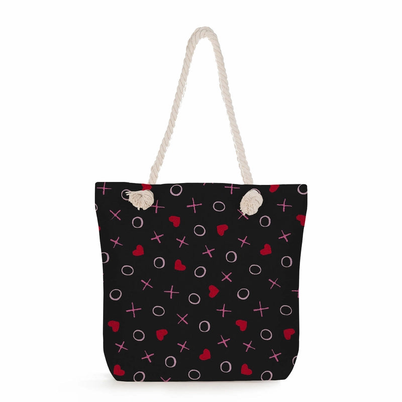 Women's Cotton And Linen Heart Shape Classic Style Square Zipper Tote Bag