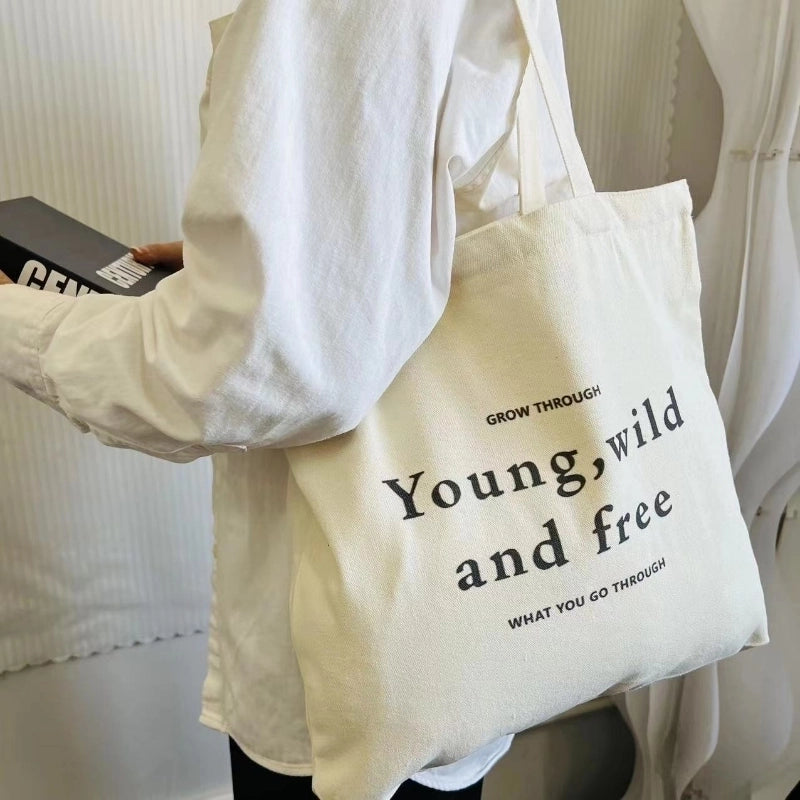 Women's Large Canvas Letter Basic Classic Style Zipper Canvas Bag