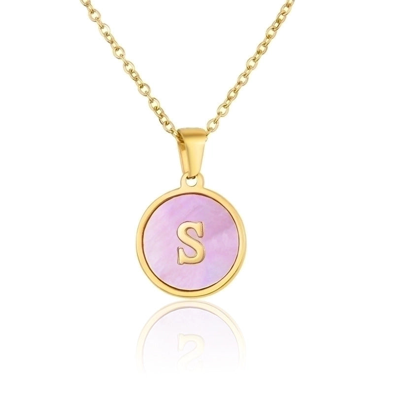 Minimalist Letter Titanium Steel Shell 18K Gold Plated Plating Inlaid Shell Necklace