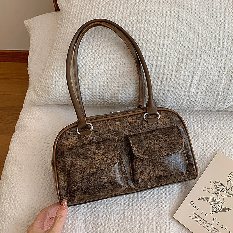 Retro Underarm Bag For Women Winter New Simple Fashion Shoulder Bag Niche Large Capacity Portable Commuter Bag