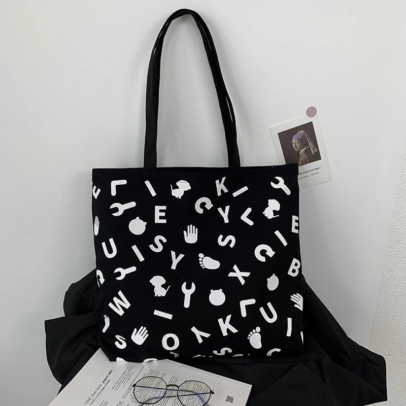 Women's Large Canvas Color Block Streetwear Square Zipper Shoulder Bag