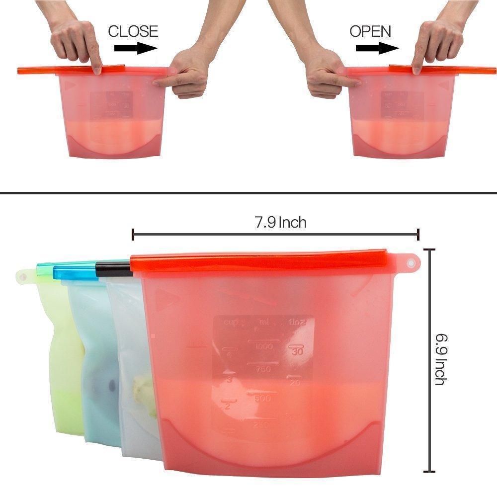 Silicone Food Storage Bags. 4 colors