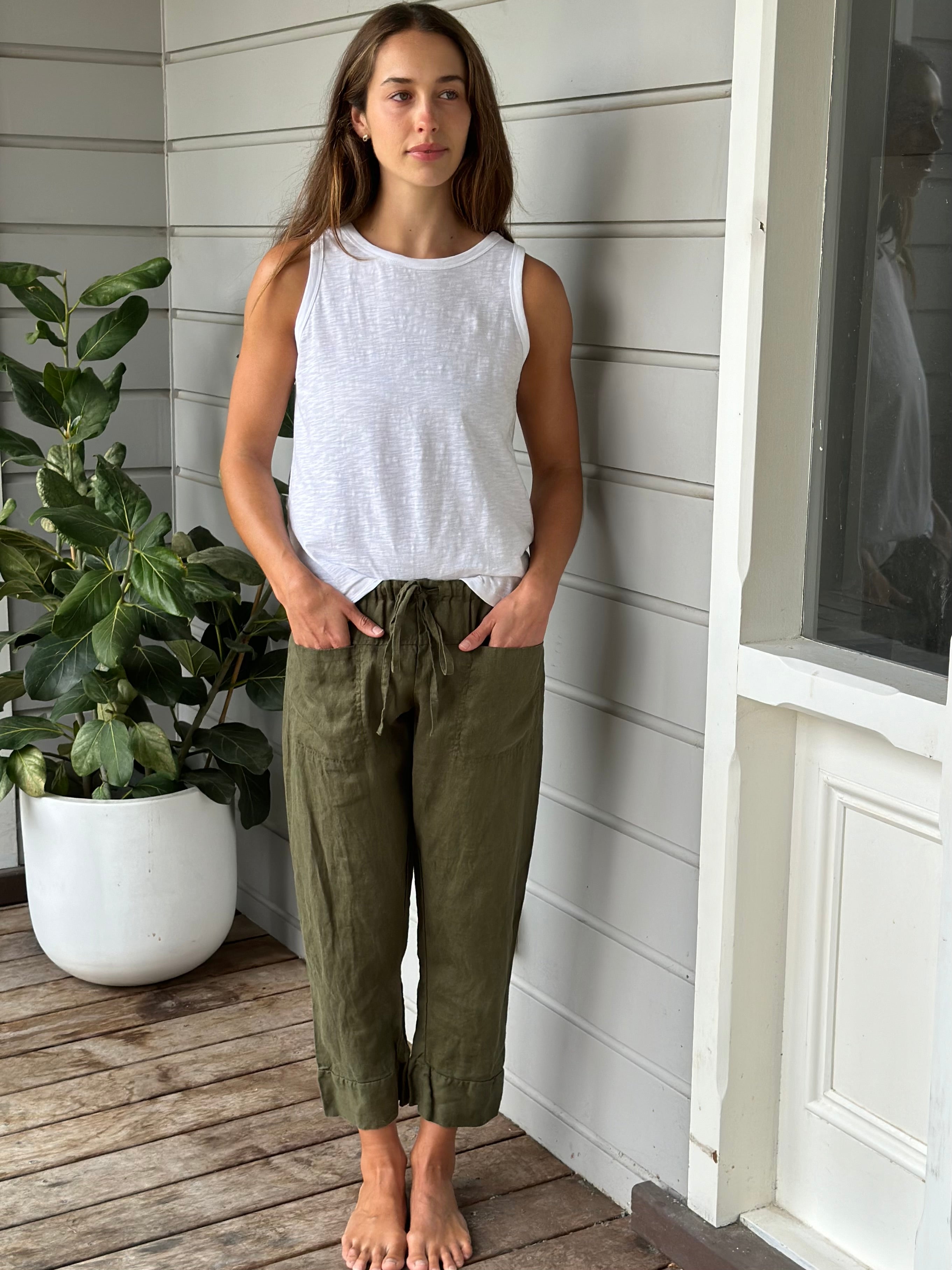 darcy pants - army linen