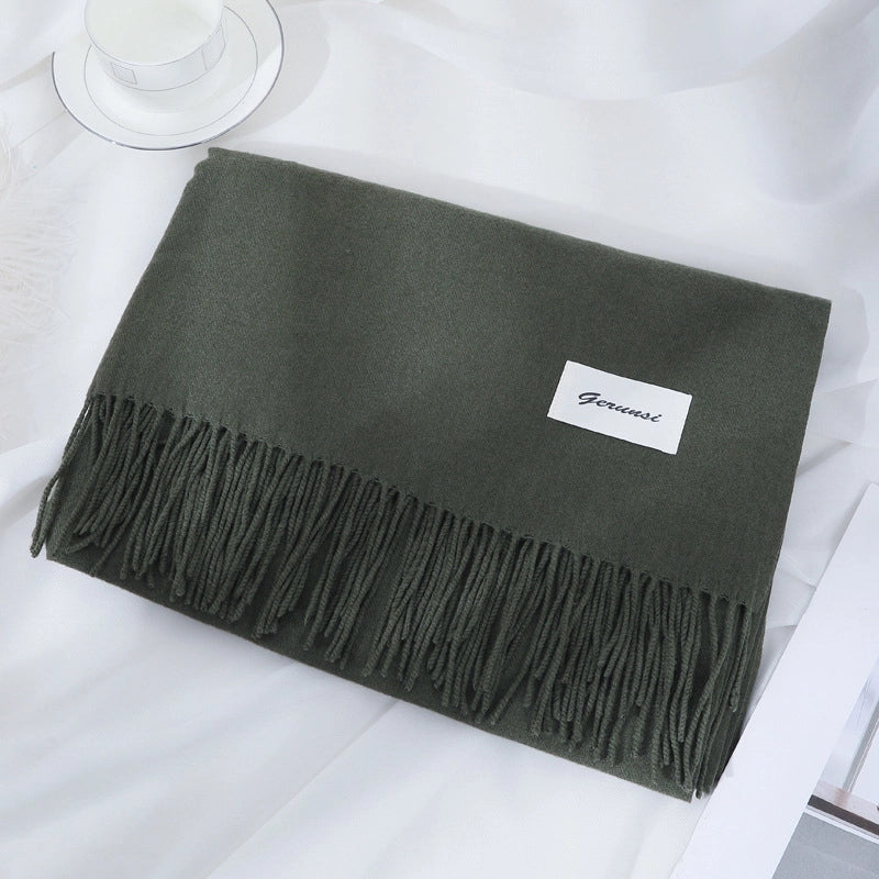 Women's Minimalist Solid Color Imitation Cashmere Tassel Scarf