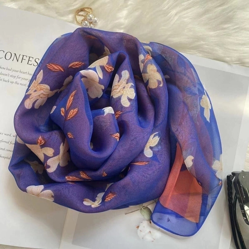 Women's Elegant Minimalist Flower Georgette Silk Scarf