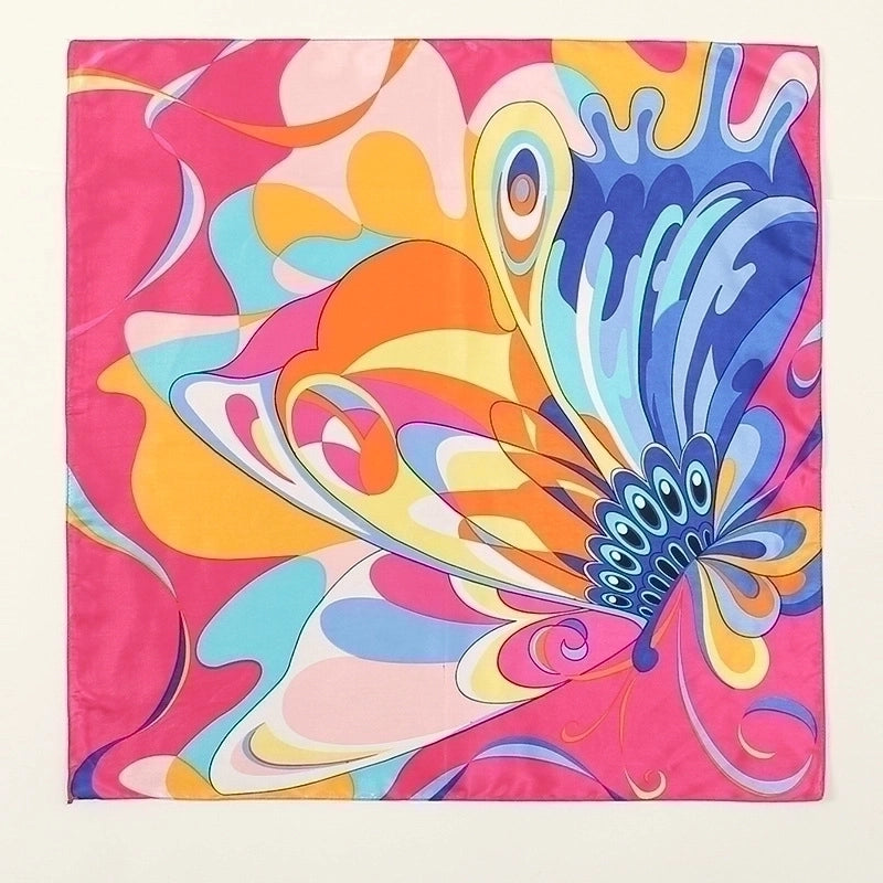Women's Retro Color Block Satin Printing Silk Scarf