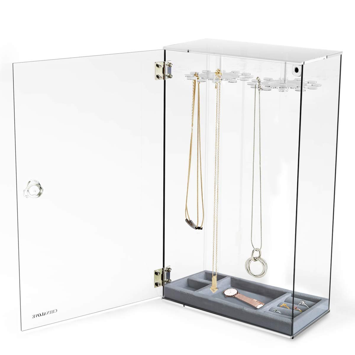 Acrylic 24 Hooks Rotating Necklace Display Stand