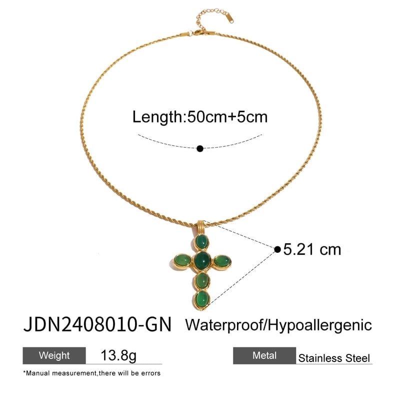 Minimalist Classic Style Cross 304 Stainless Steel Natural Stone Rhinestones Zircon 18K Gold Plated Pendant Necklace
