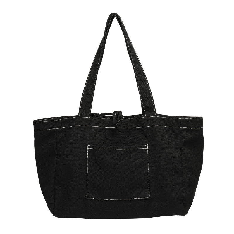 Women's Large Canvas Solid Color Basic Open Canvas Bag