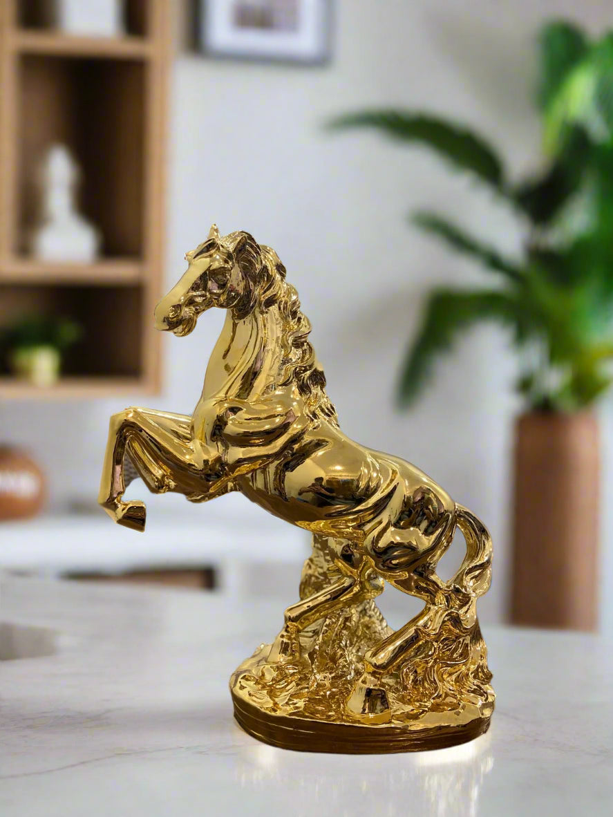 GOLD HORSE STATUE – LUXURY DECORATIVE PIECE FOR HOME & OFFICE(29CMX16CM)