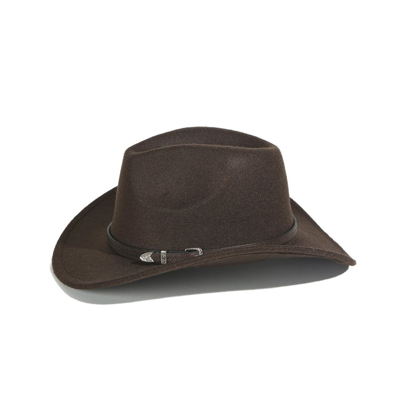 2 Pieces New Western Cowboy Hat Woolen Thin Belt Decorative Top Hat Big Brim Hat Minority Ethnic Style Jazz Hat