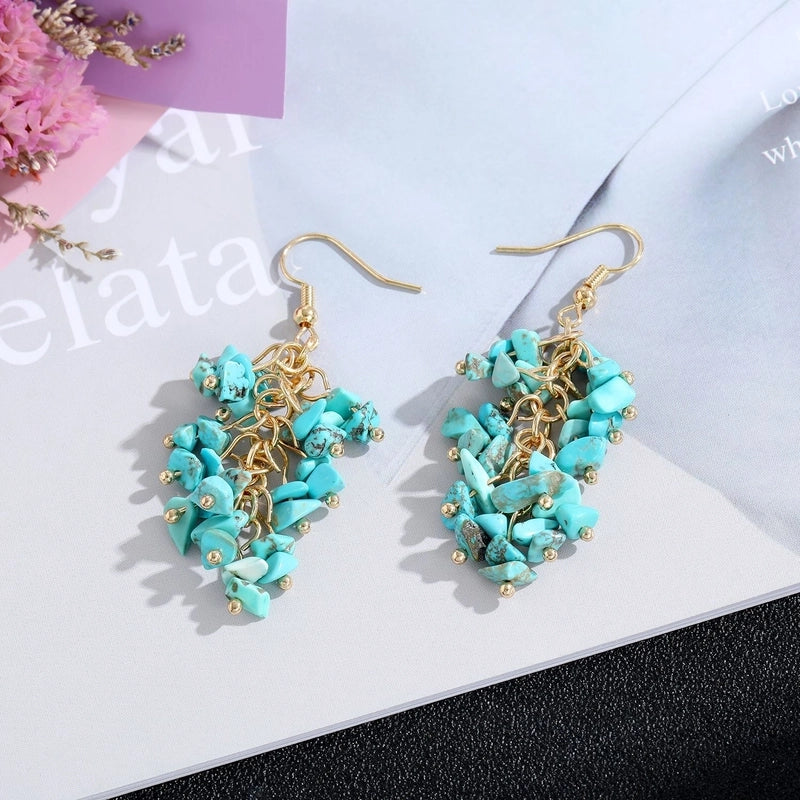 1 Pair Retro Printing Natural Stone Crystal Drop Earrings