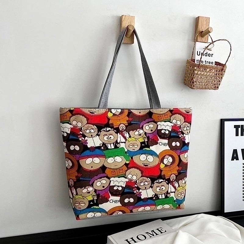 Women's Streetwear Color Block Flower Canvas Shopping Bags