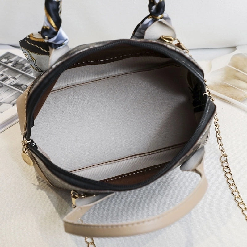 Women's Small All Seasons Pu Leather Printing Fashion Ribbon Square Zipper Dome Bag