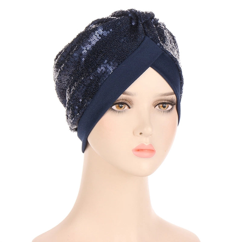 New Multi-color Sequined Front And Rear One Needle Sequined Headscarf Hat Fashion Closed Toe Cap