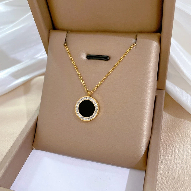 Minimalist Circle Letter Butterfly Titanium Steel Plating Inlay Rhinestones Necklace