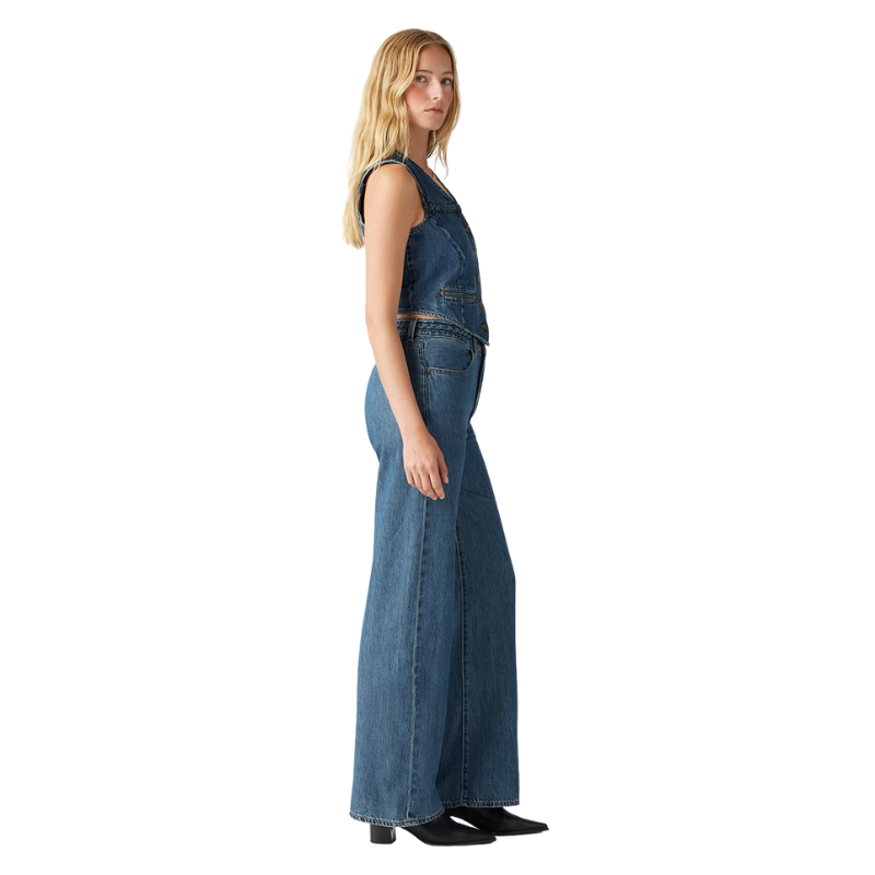 Women Ribcage Wide Leg Blue Jeans