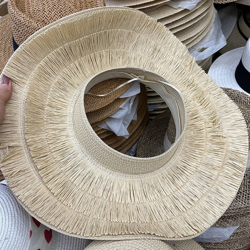Summer Color Hand-woven Visor Straw Hat Wide Brim Hat