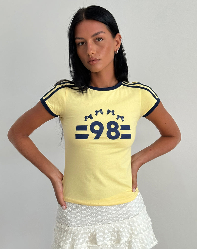 Salda Tee in Lemonade with Navy Binding and '98' Emb