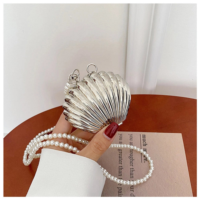 Mini Red Bag Women's Trendy Niche Design Shell Bag Popular Pearl Chain Shoulder Crossbody Bag