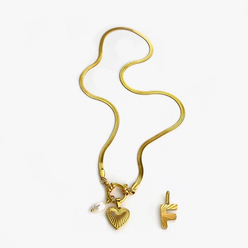 Minimalist Commute Letter Heart Shape 316L Stainless Steel  Freshwater Pearl 18K Gold Plated Stainless Steel Necklaces