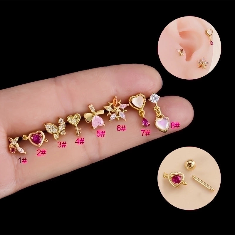 1 Piece Ear Cartilage Rings & Studs Fashion Heart Shape Butterfly 316L Stainless Steel  Copper Plating Inlay Zircon