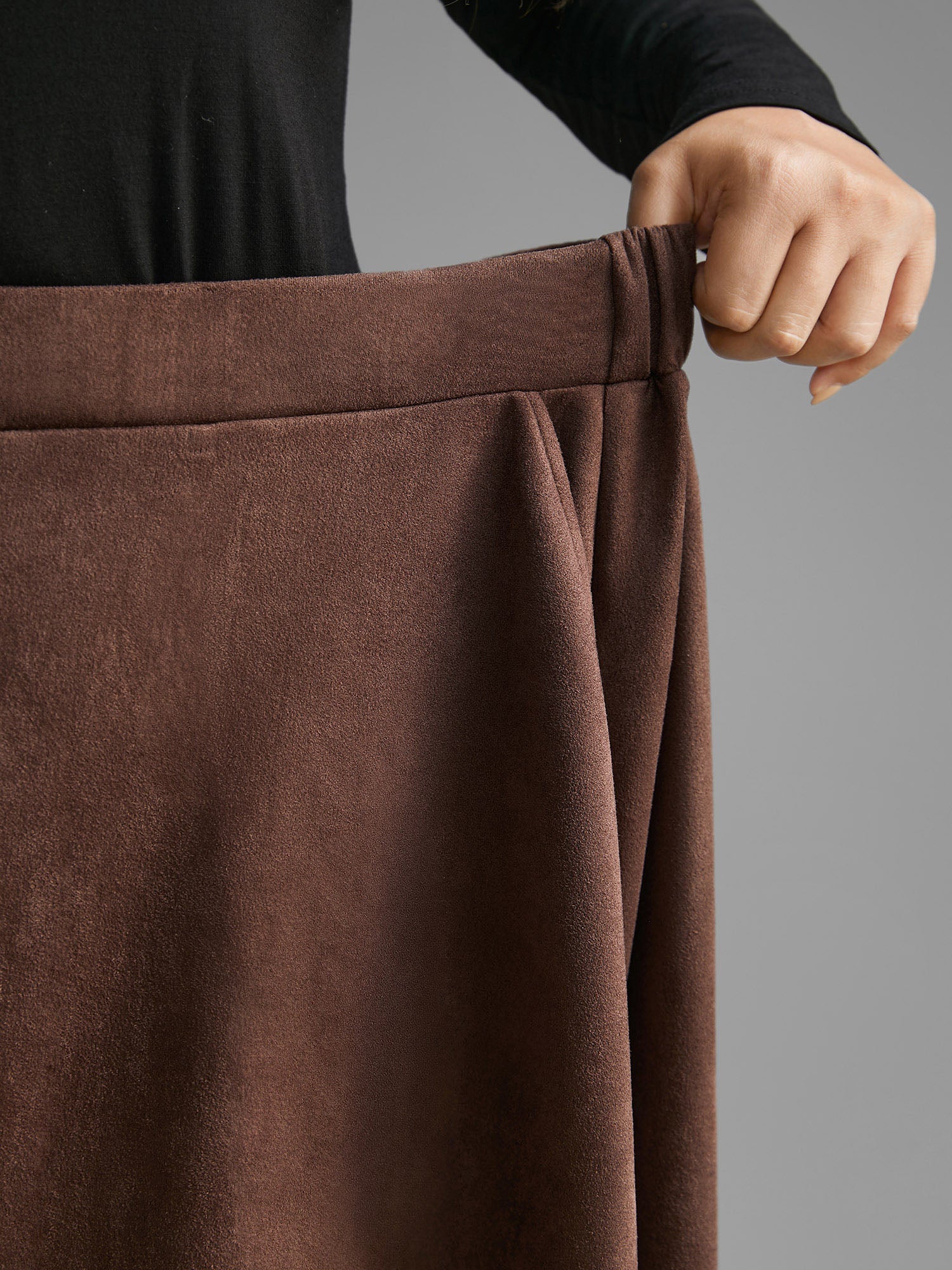 Faux Suede Button Detail Pocket Skirt